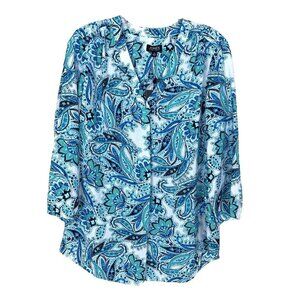 Jones New York Womens Blouse Size S NEW Paisley Blue Green Spring Work V Neck